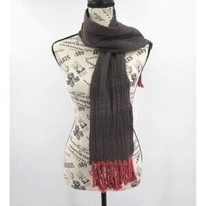 LemLem Scarf Womens Brown Gauzy Fringe Liya Kebede Artisan Woven Boho Lagenlook